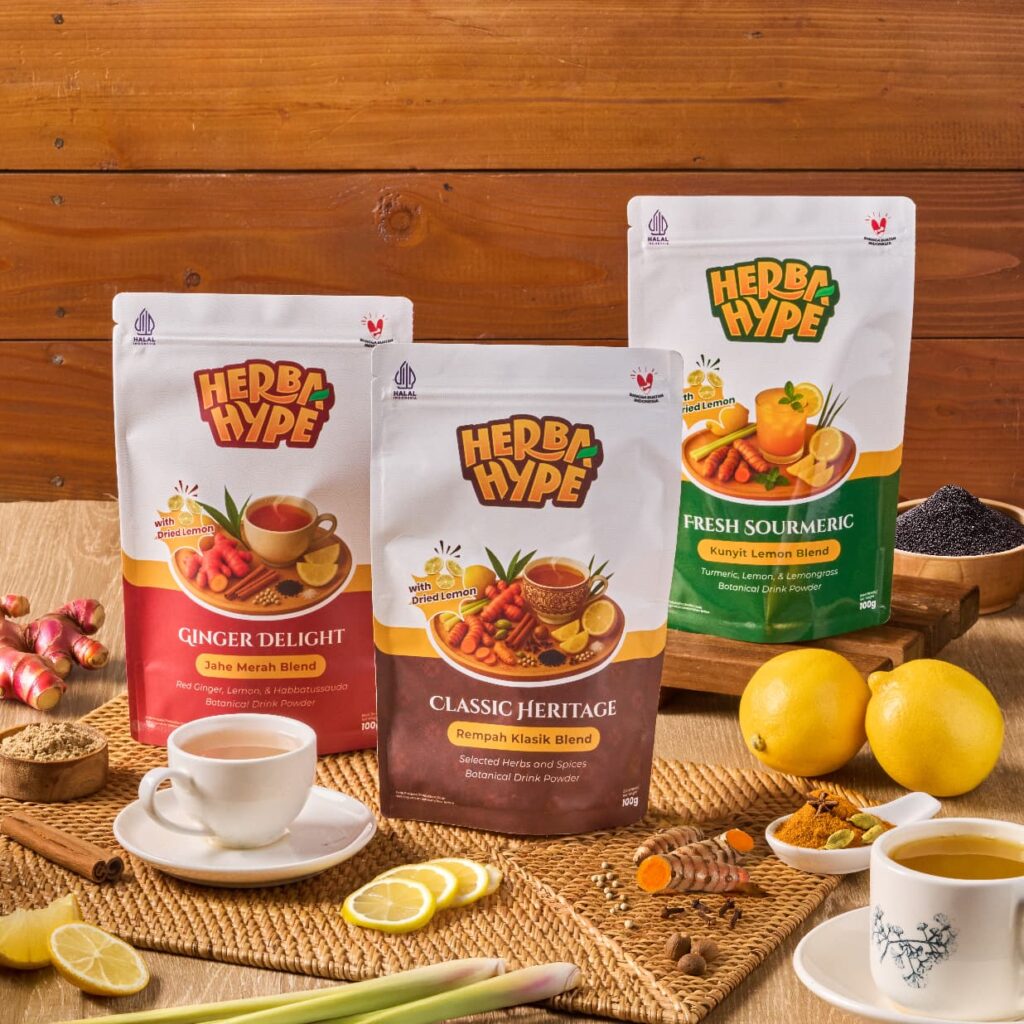 herbahype ginger delight jahe merah dengan habbatussauda dan dried lemon | minuman serbuk jahe merah instan sugar free tanpa gula | 100gr